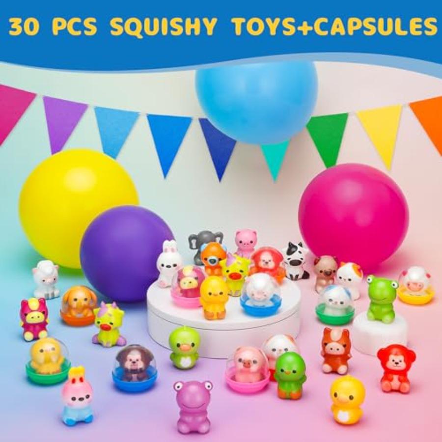 30 Packs Party Favors, Slow Rising Animal Squishy Toys With Cupsules, Goodie Bag Stuffers, Birthday Gifts, Treasure Box Toys, C