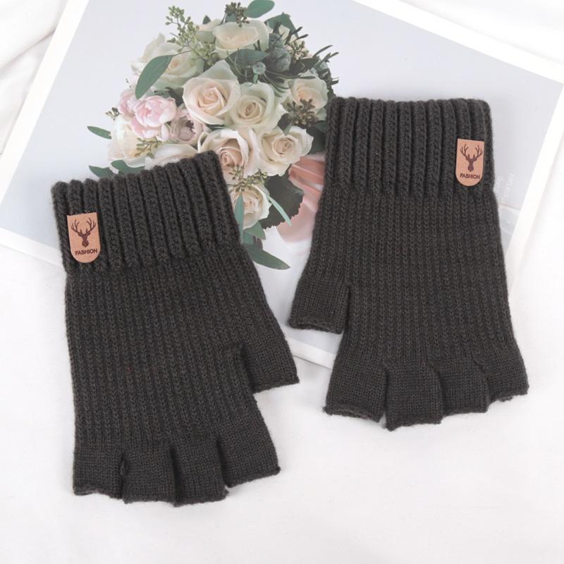 1Pair Winter Short Half Finger Fingerless Knit Wrist Gloves Warm Stretch Work Gloves for Women and Men Cycling Accessories