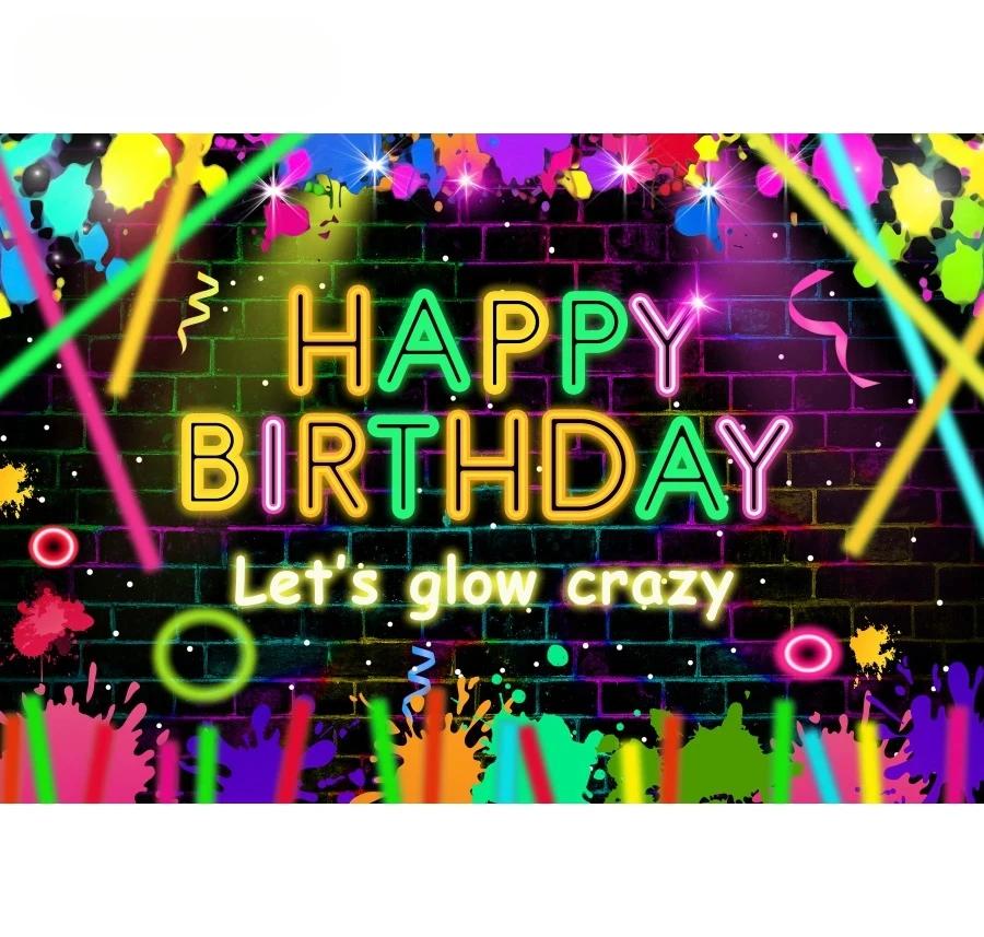 Splashing Graffiti Glow Wall Backdrop  HipHop Theme Happy Birthday Party Photography Background BannerTapestry