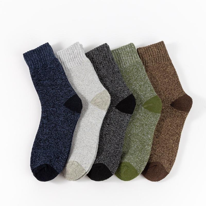 5 Pairs of Men's Winter Fleece and Thickened Warm Loop Socks, Men's Mid-calf Floor Socks, and Striped Towel Socks for Winter