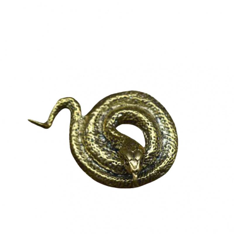 Cobra Coiled Snake Brass Solid Ornament Antique Style Tea Pet Desktop Car Decoration Copper Craft