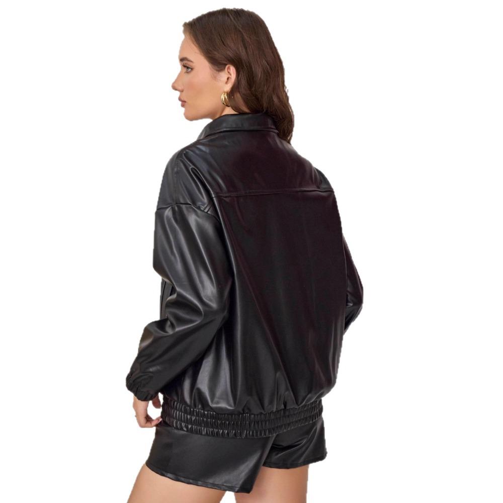 Hot American retro design solid color PU leather personality autumn and winter casual jacket