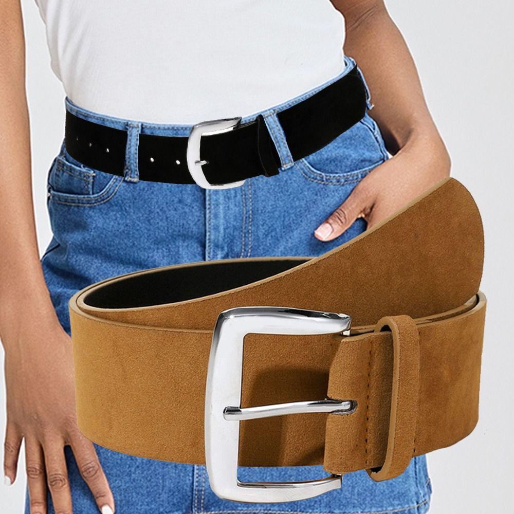 Maillard Style Suede Leather Wide Belt Luxury Design Trendy Business Waist Strap Versatile Casual Trouser Dress Belts For Women