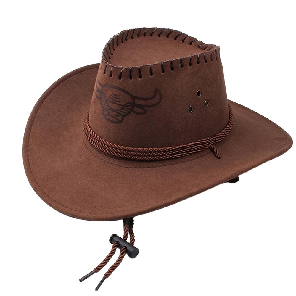 

Artificial Suede Western Cowboy Hat Tibetan Style Curved Brim Roll Brim Cowgirl Cap Felt Soft Jazz Fedora Hats Outdoor Riding темный кофе