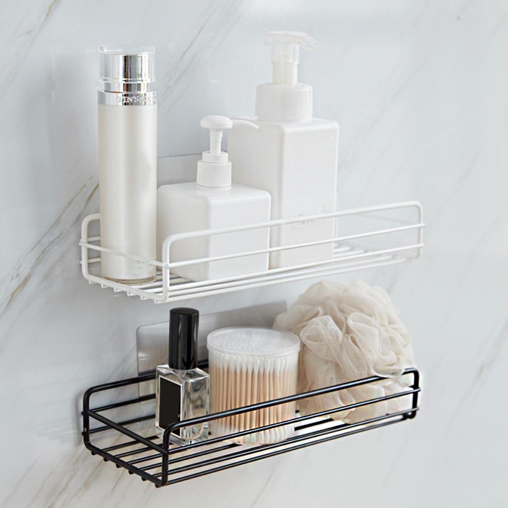 Metal Wire Punch-Free Wall Hanging Mounted Spice Rack Storage Shelf Basket Space Saver with 1