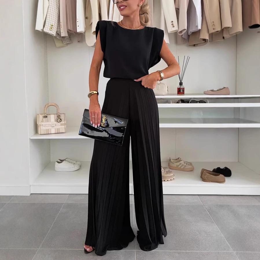 Women's 2025 Sleeveless Top & Pleated Wide-Leg Pants Two-Piece Casual Set