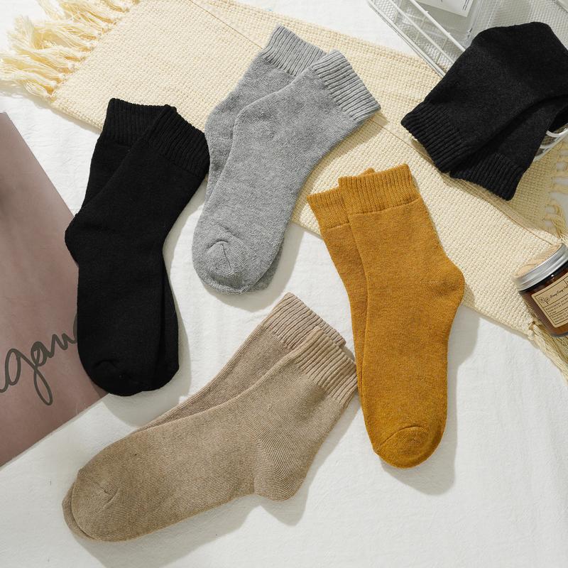 1/5Pairs Men's Thickened Cotton Socks Terry Plus Velvet Warm Mid-tube Socks Soft Skin-friendly Casual Socks