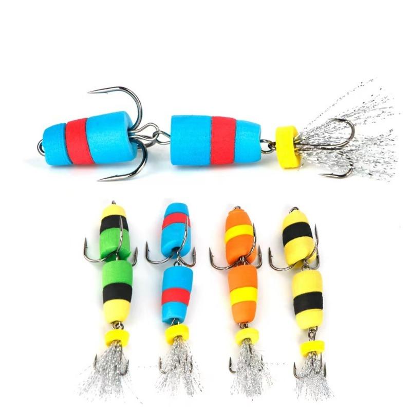 Foam Bait Triple Anchor Hook False Worm Bait Stringer Hook Floating Lure 4pcs