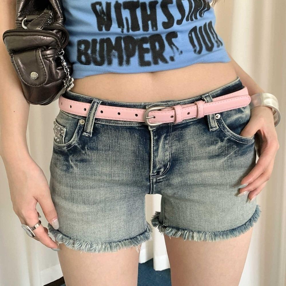 Pink Leather Belt Slim Design Skinny Belt Trendy Waist Belt Casual Wear