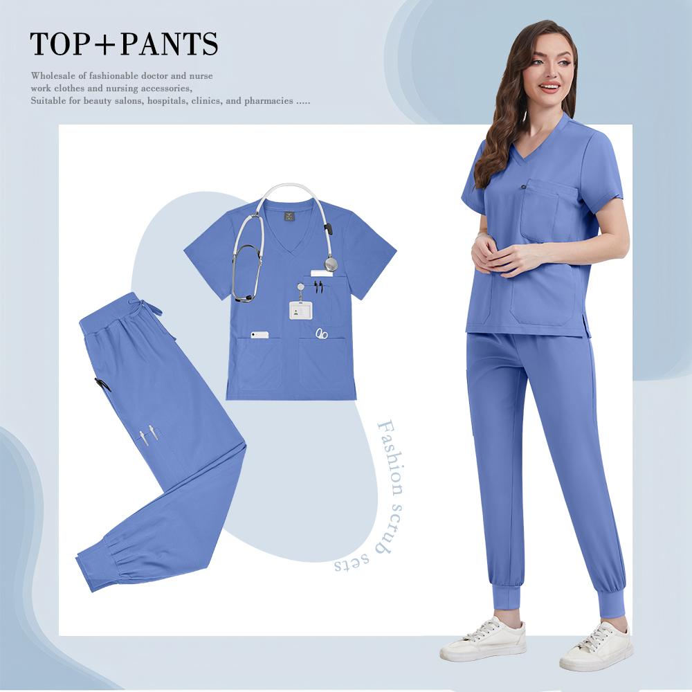 Medyczny zestaw uniformów medycznych Miękki strój pielęgniarski dla kobiet z wieloma kieszeniami Wysokiej jakości ubrania robocze dla pielęgniarek i lekarzy Kliniczny strój medyczny