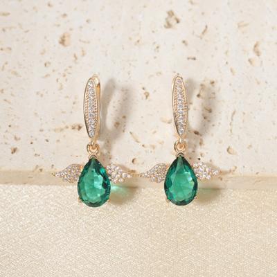 1 Pair Fashion Green Wings Zirconia Dangle Earrings for Women Jewelry Wedding Party Accessories