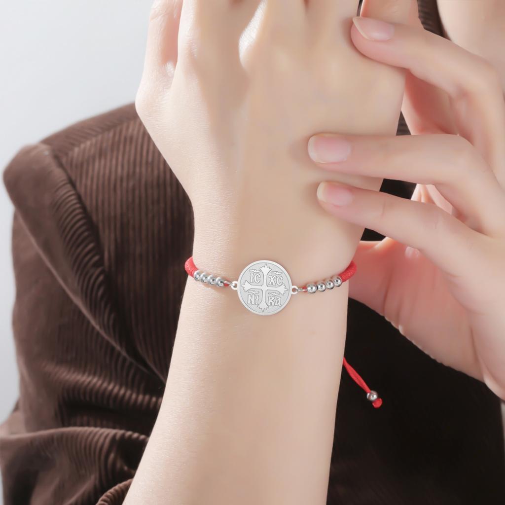 Jeshayuan Braccialetto in Corda con Croce Templare per Donna Acciaio Inossidabile IC XC NI KA Braccialetto con Croce Ortodossa per Uomo Gioiello Regalo