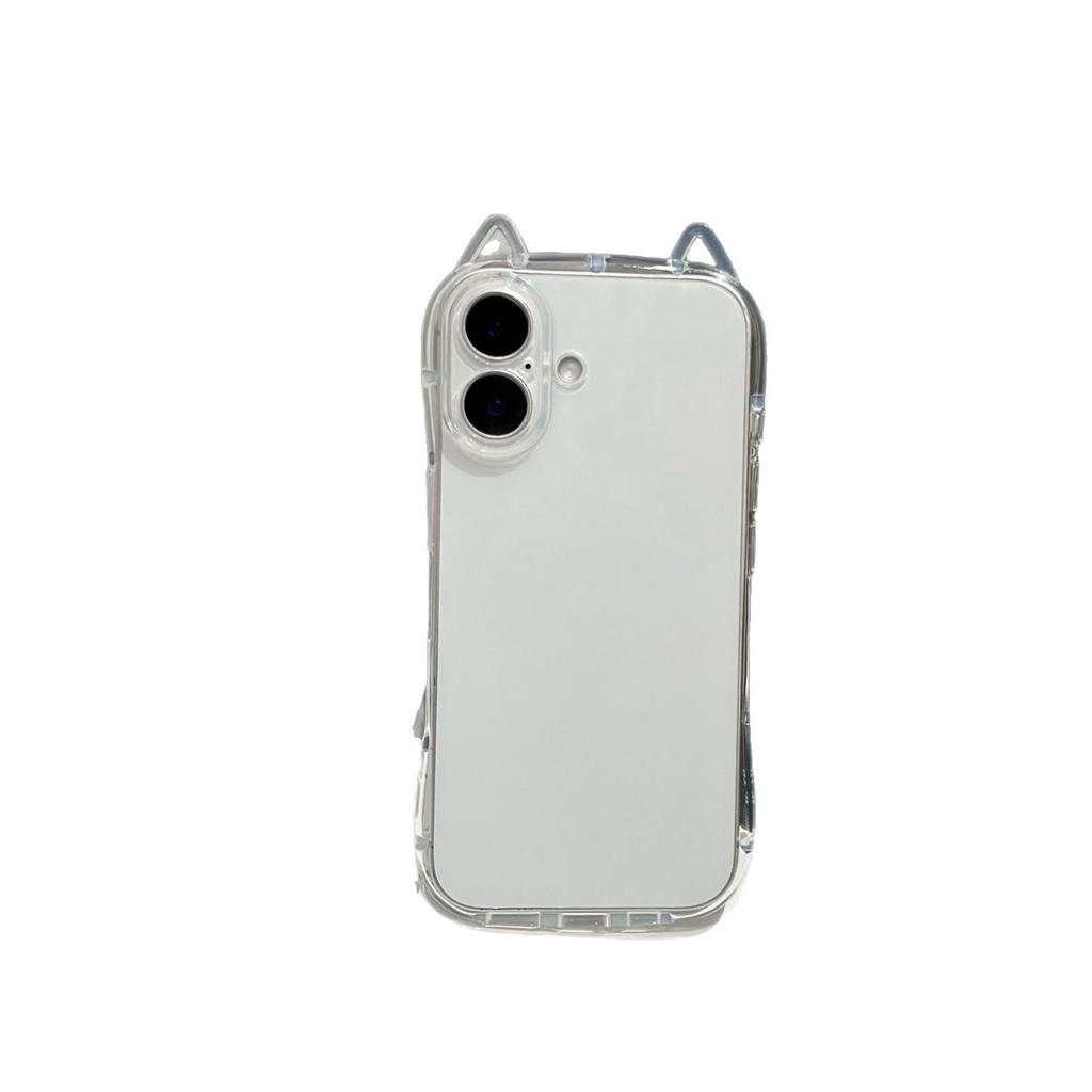 Transparent Cat Ear Phone Case for Apple 17 Pro Max, Drop-proof & Soft, Compatible with 13/12/11 Models.