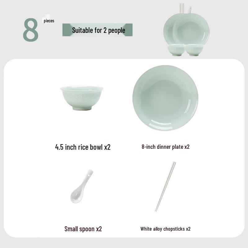 Chinese Celadon 8-Piece Dinnerware Set