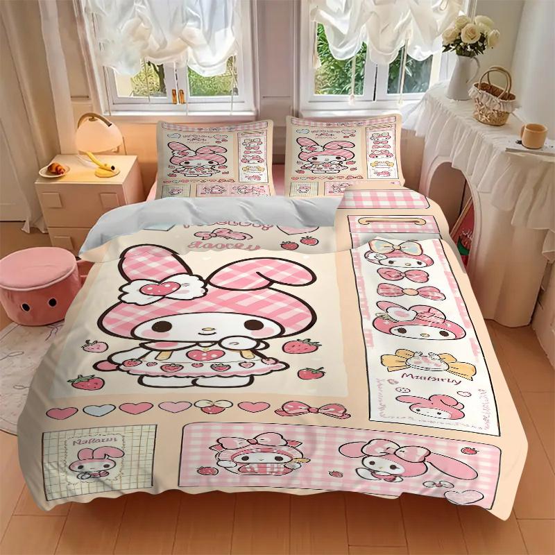 3pcs My Melody Blooms Bedding Set, Including 1 Quilt Cover and 2 Pillow Shams, Without Filling, Soft and Comfortable Home Bedroom S067