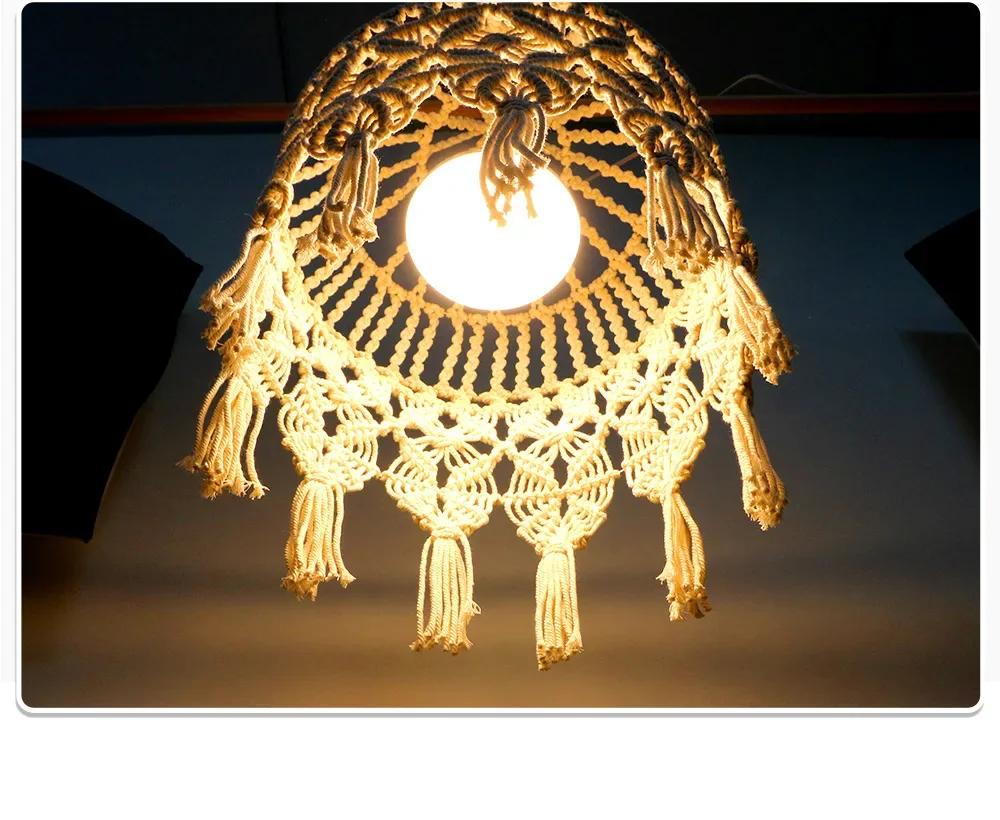 Bohemian Style Tapestry Lampshade Handmade Woven Cotton Tassel Macrame Wall Hanging Lamp Cover Ceiling Pendant for Room Decor
