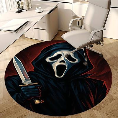 Scream Mask,Ghostface Knife Chair Mat Round Rug Office Carpet, Machine Washable, Non Slip, Suitable for Living Rooms, Bedrooms