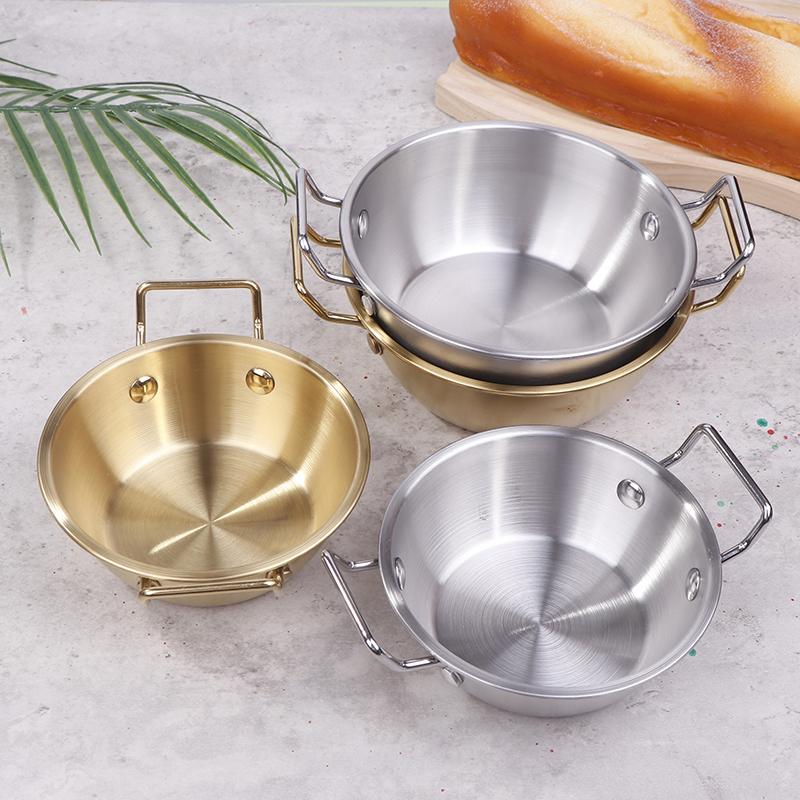 304 Stainless Steel Double Ear Snack Plate Seasoning Sauce Dipping Pickle Plate Cookware Saucepan Dry Pots With Handle
