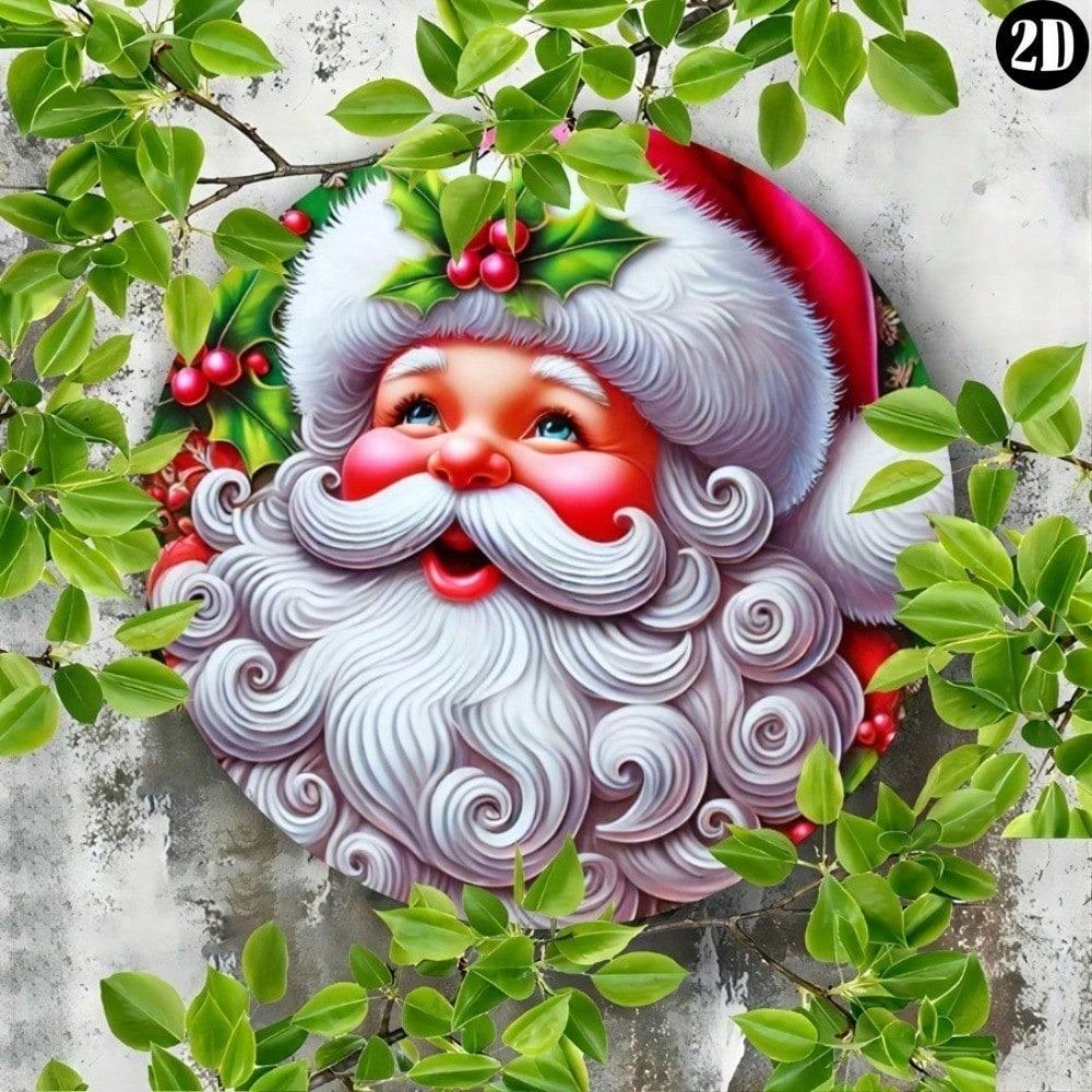 Vintage Pink Santa Christmas Metal Sign 7.87 Inch Holiday Wall Decor