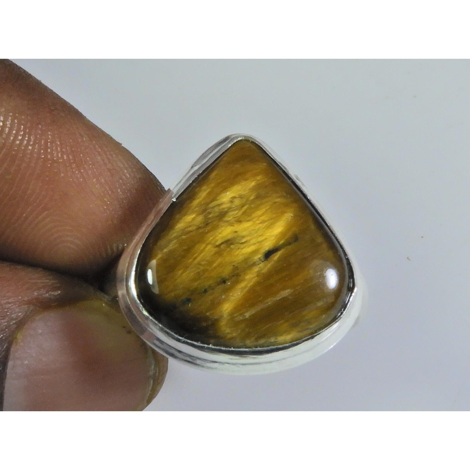 

Natural Tiger Eye 925 Solid Sterling Silver Ring Size US-8 PG-76
