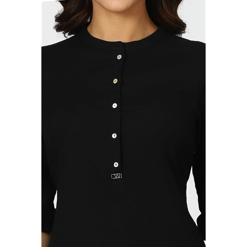 

W for Woman Black Solid Cotton Blend Straight Kurta (Size: M)-24ONW12285-222983 M чёрный
