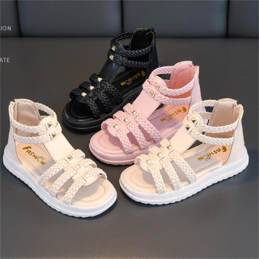 Girls' Sandals Summer  New Fashion Open Toe Princess Shoes Big Boys Soft Sole Little Girls Baby Roman Shoes