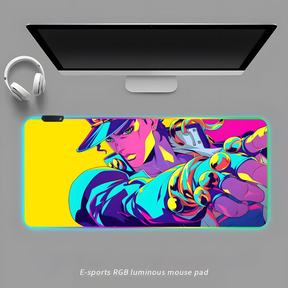 JoJos Bizarre Adventure Mouse Pad RGB Gaming Mouse Pad Desk Mat HD Gamer Large LED Light XXL MousePads RGB600x300x3mm