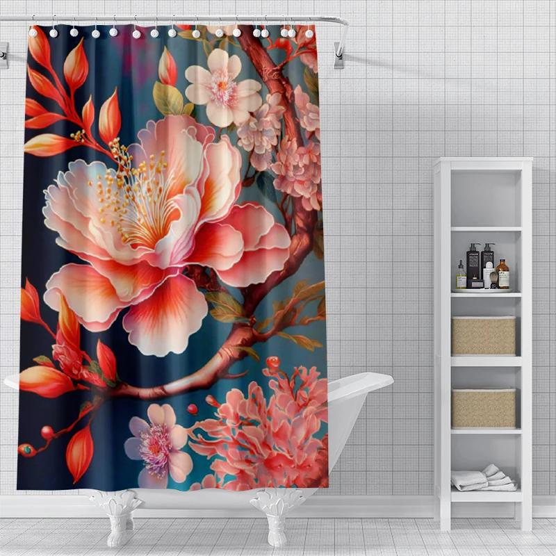 Plum Blossom Flowers Home Shower Curtains For Bathroom Waterproof Fabric Modern Nordic Style Bathroom Curtains