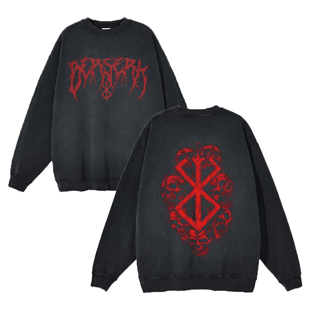 Berserk Potlač loga s kapucňou Bavlna Vintage Anime Streetwear Muži Ženy Bežné mikiny s kapucňou Nadrozmerný Pulóver Harajuku Pánska mikina