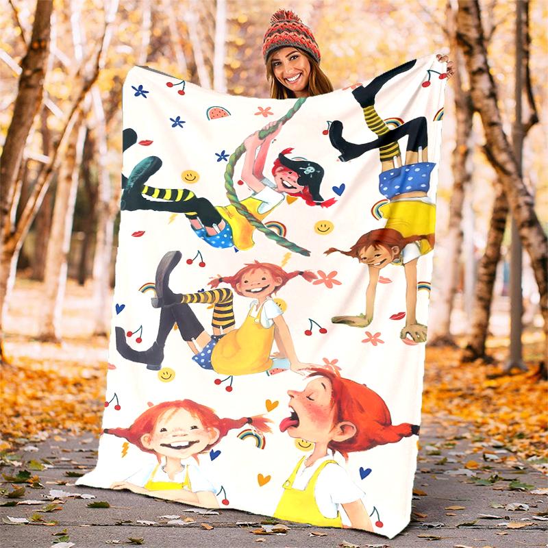 Coperta in Flanella di Pippi Calzelunghe Morbida Calda per Tutte le Stagioni, Design per Campeggio, Viaggio in Auto, Escursionismo Divano, Letto, Ufficio Regalo Perfetto per Feste
