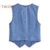 Kvinnor Denim Väst Kjol V-hals Ärmlös Enkelknäppt Kofta Väst Enfärgad Fickor Slim Fit Knapp Dragkedja Stängning Minikjol