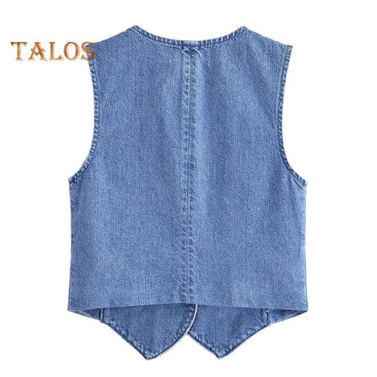 Kvinnor Denim Väst Kjol V-hals Ärmlös Enkelknäppt Kofta Väst Enfärgad Fickor Slim Fit Knapp Dragkedja Stängning Minikjol
