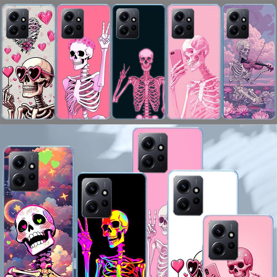 A Funny Skeleton Skull Phone Case For Redmi Note 14 15 Pro 5G 13 12 Pro Plus 11 11T 11E 11S 10 Pro 10S 9 9S Cover Cell Clear TPU
