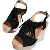 Summer Platform Wedge Fringed Sexy Fish Mouth Bohemian Openwork Sandals for Women
