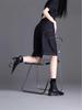 Women's Black Denim Mid-Calf Shorts - Summer 2025 Collection, Lightweight, Loose Fit, Five-Point Wide Leg Style