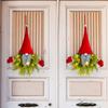 Lighted Gnome Christmas Wreath for Front Door Artificial Pine Spruce Hanging Sign Swedish Tomte Holiday Decor for Indoor Outdoor Porch Window Wall