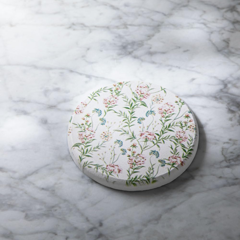 &NE Lava Stone Coasters with Natural Flower Print, 9cm Diameter X 1cm Thick, Absorbent, Lava Stone, Asbestos-Free, Quick-Drying, Round, Small, Floral
