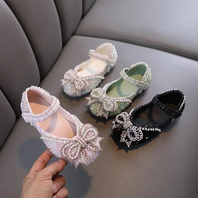Children Clothing Yulin-001 Girls Kids Sandals Fashion Sequins Rhinestone Bow Princess Baby Shoes Children Flat Sandals Size 21-36 Cm