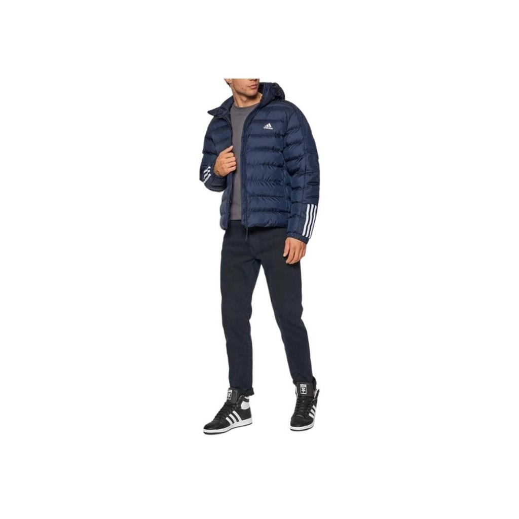 Adidas Three Stripe Letter Logo Printed Hooded Long Sleeve Jacket Men Jacket Navy-Blue GT1686