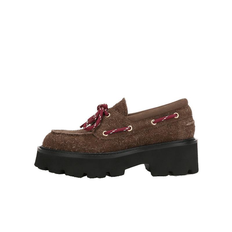 Shoes cowhide lace-up thick heel heightening small leather shoes women's autumn