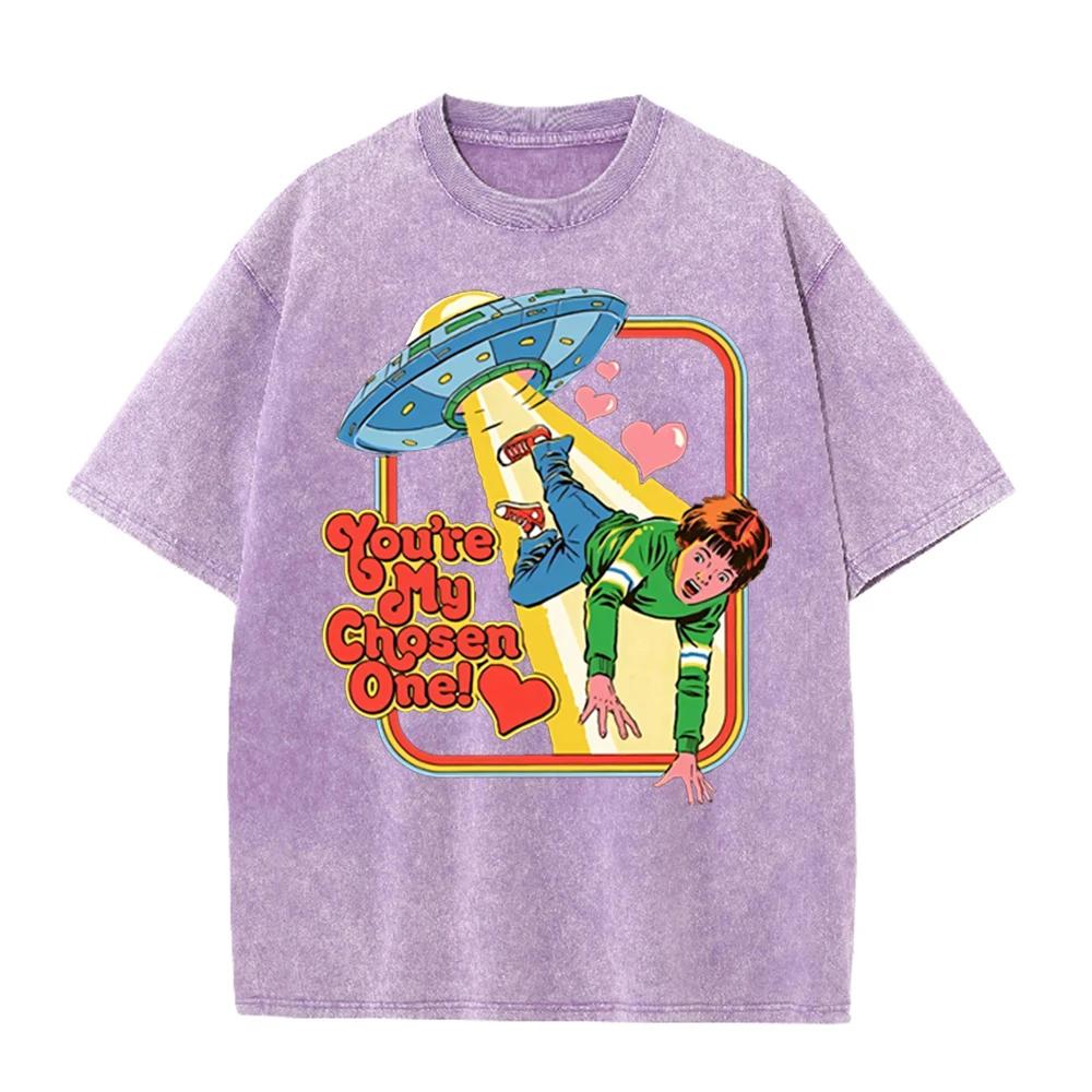 2026 Youre My Chosen One Retro Ufo Alien Abduction Boy Graphic Washed T Shirt Funny Love Meme Casual Oversized Short Sleeve Str