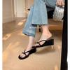 Grape mother same fairy wind round head thin belt slope heel cool slippers female French minimalist casual versatile toe slippers