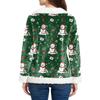 Women's Fashion Plush V Neck Pullover Top Long Sleeve Tee Christmas Printed Sweatshirt