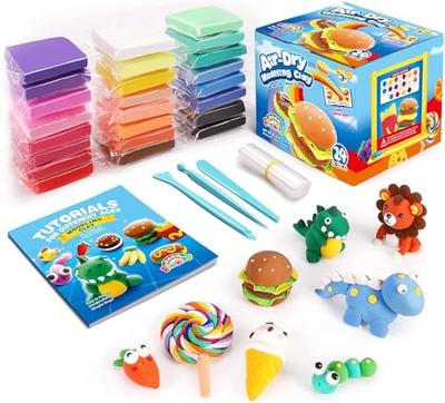 Sago Brothers Ultra-Leichter Lufttrocknender Ton für Kleinkinder, 24-Farben DIY-Ton-Set, Polymer Clay zum Modellieren, Ungiftig, Kristall-Schleim, Basteln, Educat