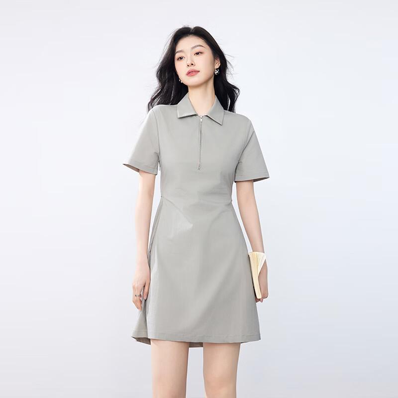JOY SPEAKER Women's Polo Collar Slim Mid-Length Shirt Dress