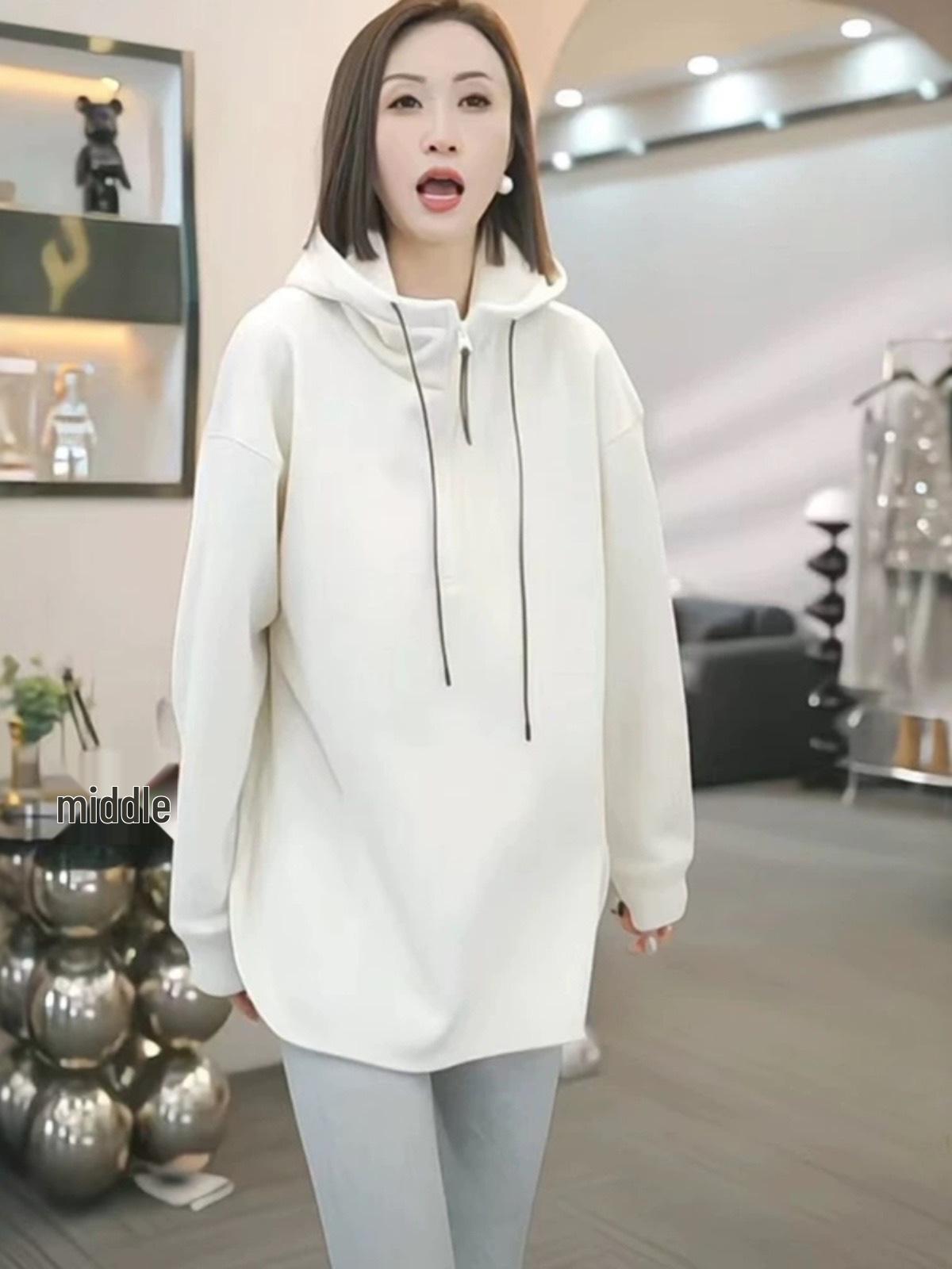 

Женская флисовая толстовка средней длины с капюшоном - Свободный, мягкий и приятный к коже базовый слой Small белый