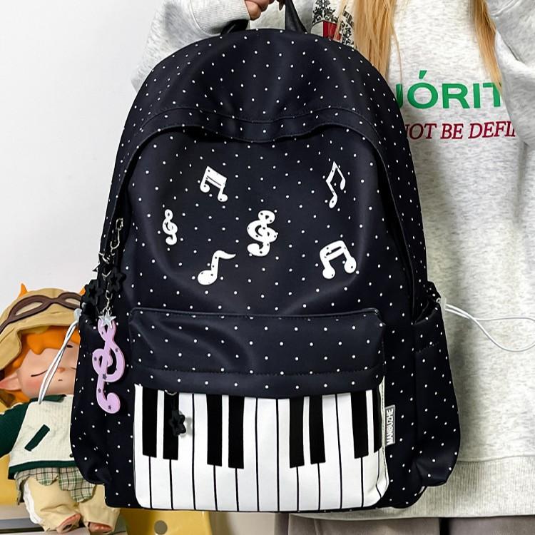 Zaino scolastico Zaino scolastico per studenti giapponesi Zaino con pois a tasti di pianoforte Zaino scolastico per studentesse Grande capacità Versatile Stile college Zaino da viaggio