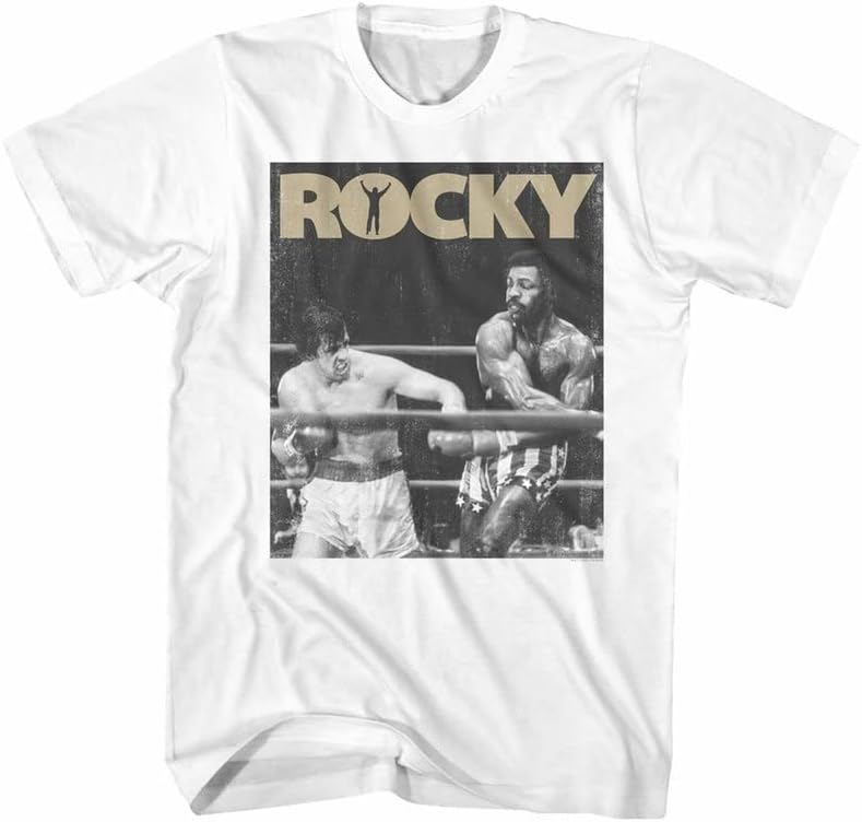 T-shirt Grafica Classica Film, Match di Boxe Rocky One, Manica Corta Bianca, Cotone, Unisex
