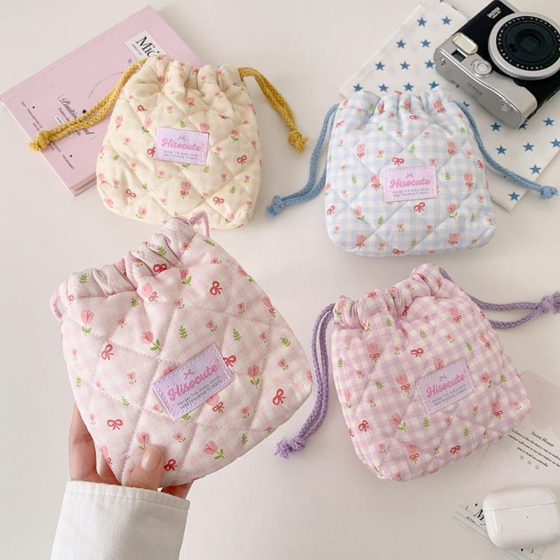 Cute Quilted Cotton Camera Bag Ins Style 1PCS Soft Shockproof Portable Storage Pouch for Student Photographers