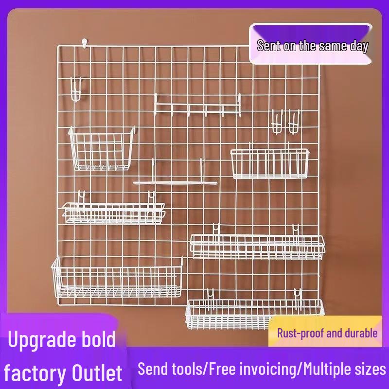 White Wire Mesh Grid Display Rack for Photos & Storage
